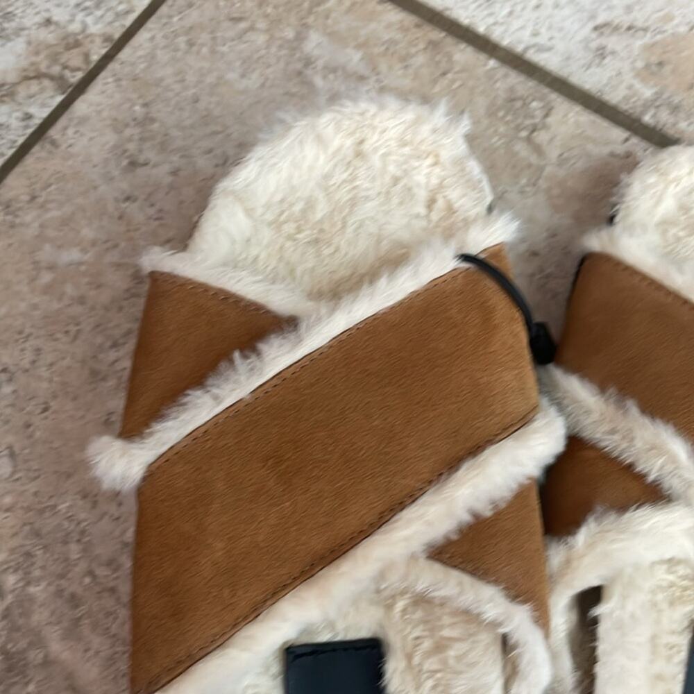 ZARA Faux Fur Lined Leather Slide Sandals - Picture 14 of 16